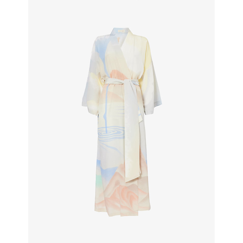 Shop Olivia Von Halle Womens Lazulite Amaya Graphic-print Relaxed-fit Silk Robe