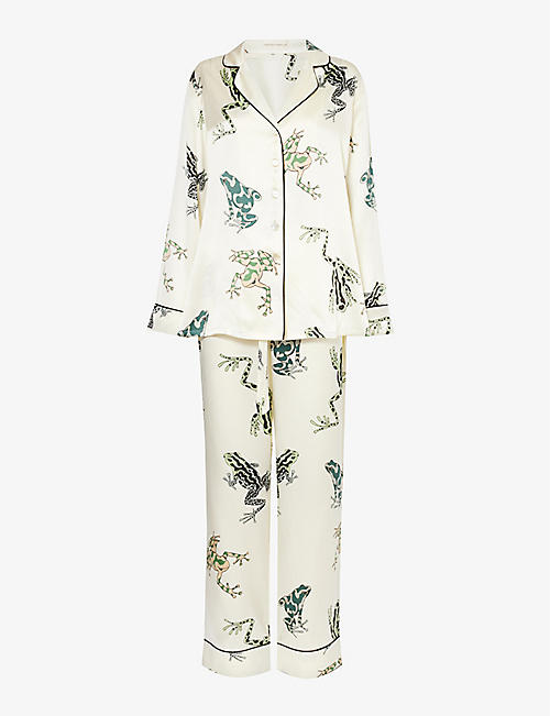 OLIVIA VON HALLE: Lila graphic-print silk pyjama set