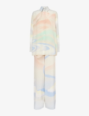 OLIVIA VON HALLE: Wolfe graphic-print silk pyjama set