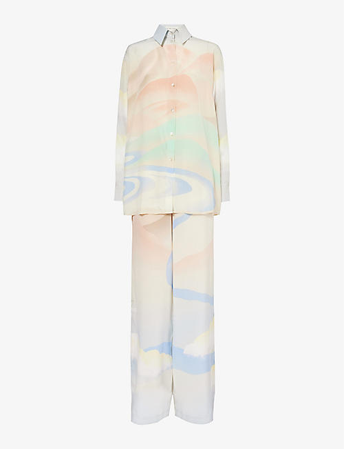 OLIVIA VON HALLE: Wolfe graphic-print silk pyjama set