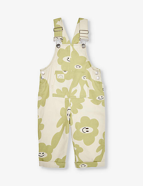 CLAUDE & CO: Smiley Splodge relaxed-fit organic-cotton dungaree 6 months - 4 years
