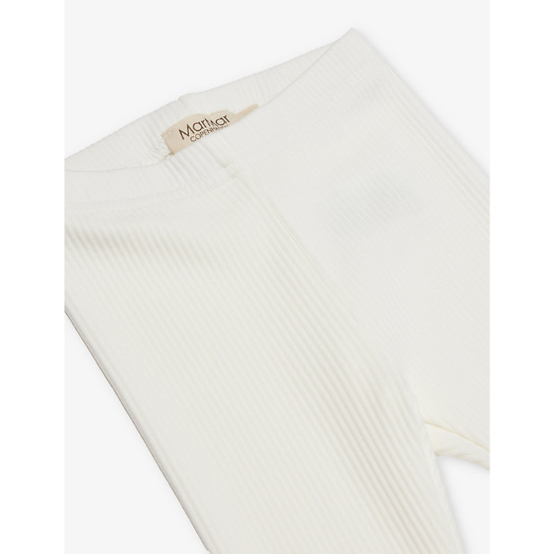 Shop Mar Mar Copenhagen Gentle White Ribbed-texture Cotton-blend Leggings 2-9 Months