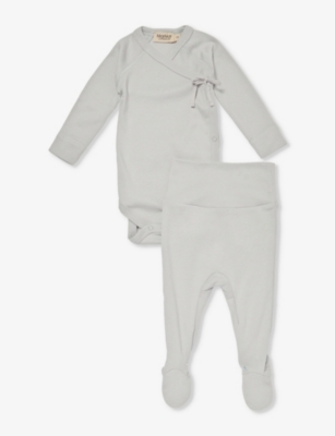 MAR MAR COPENHAGEN: Bow-embellished wrap-around two-piece cotton-blend set 0-4 months