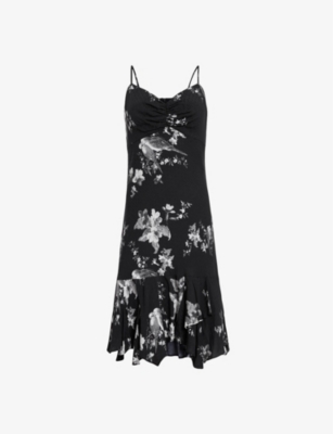 Shop Allsaints Women's Black Erica Iona Floral-print Woven Mini Dress