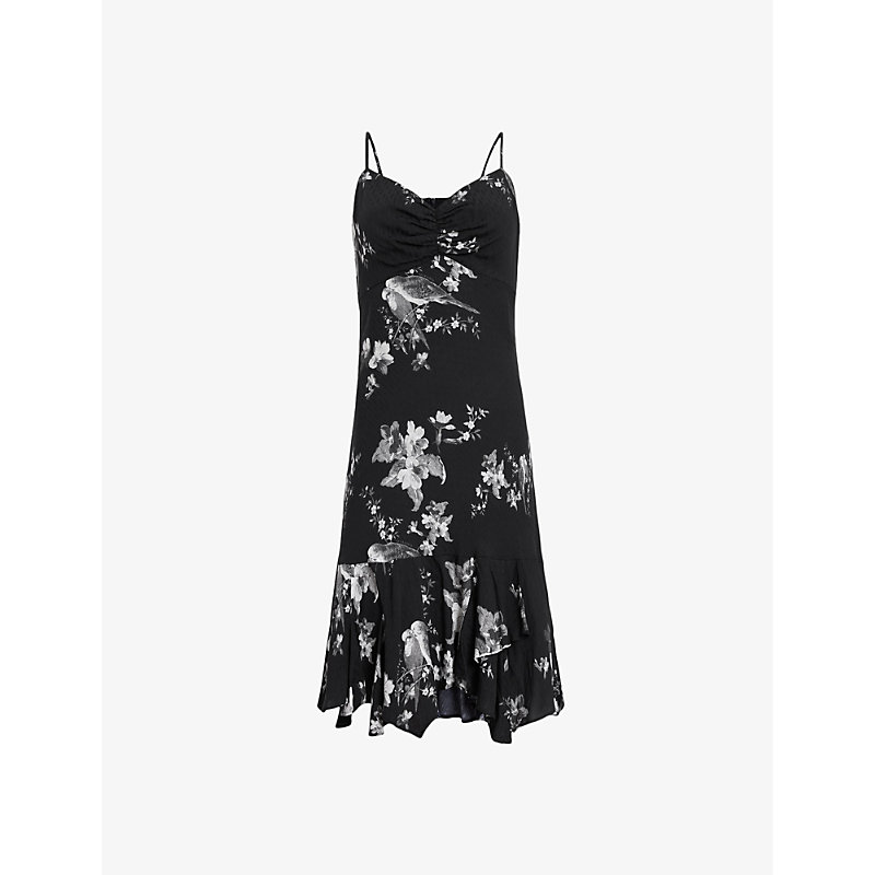 Shop Allsaints Women's Black Erica Iona Floral-print Woven Mini Dress