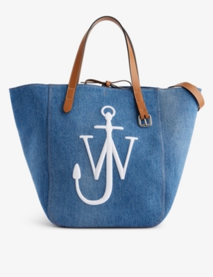 JW ANDERSON: Cabas logo-embroidered denim tote bag