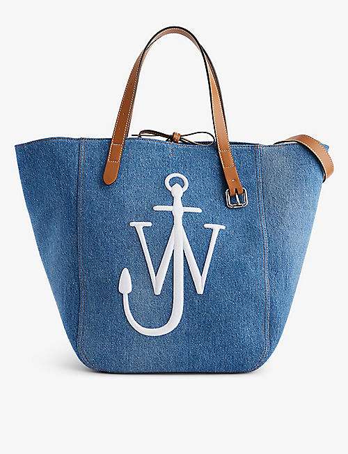 JW ANDERSON: Cabas logo-embroidered denim tote bag