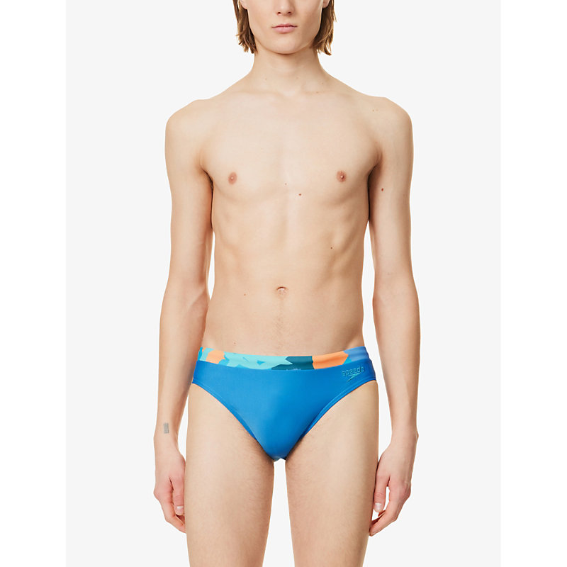 Shop Speedo Men's Baja Blue/mystic 7cm Logo-embellished Swim Briefs