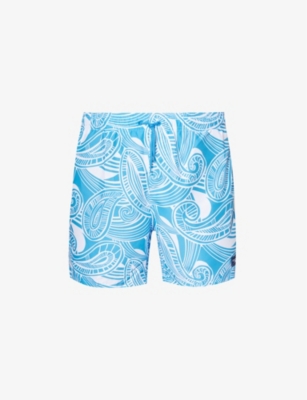 Speedo Graphic-pattern Mid-rise Swim Shorts In Baja Blue/white