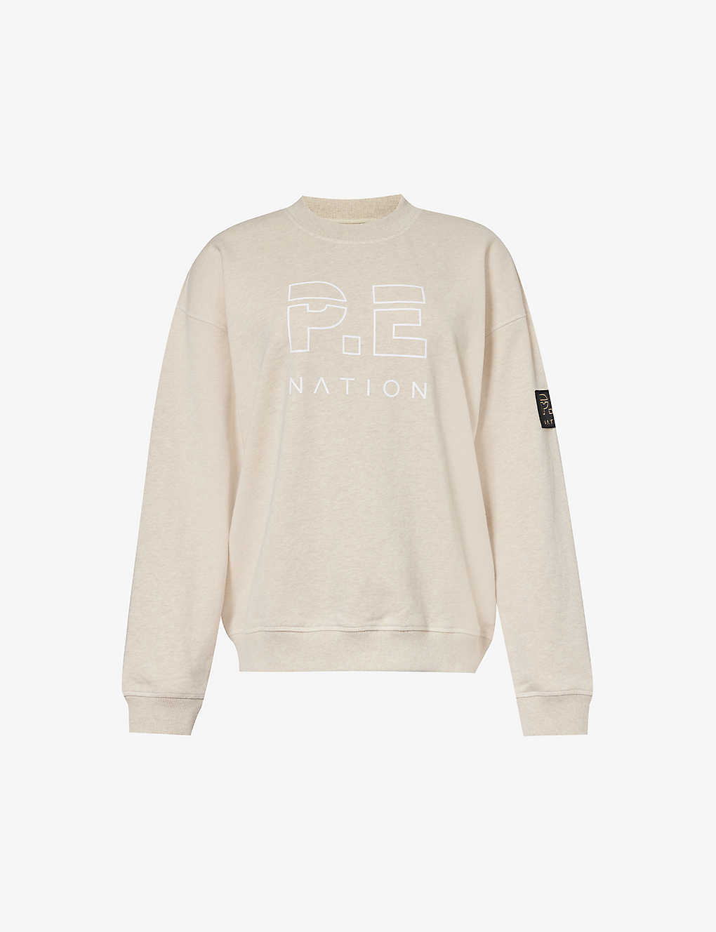 Shop P.e Nation Heads Up Logo-print Organic-cotton Sweatshirt In Oatmeal Marle