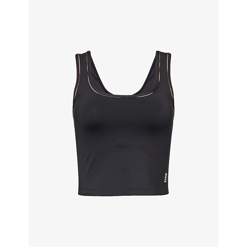 Shop P.e Nation Womens Black Headline Brand-embroidered Stretch-recycled Polyester Sports Bra