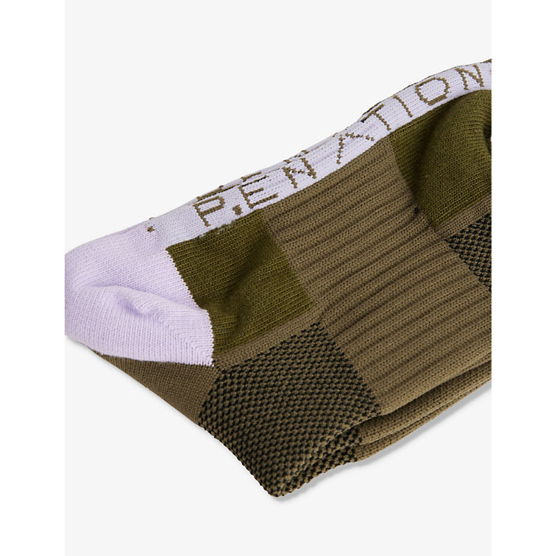 Shop P.e Nation Backline Branded Stretch-woven Blend Socks In Khaki