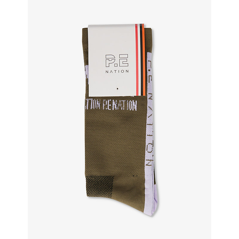 Shop P.e Nation Backline Branded Stretch-woven Blend Socks In Khaki