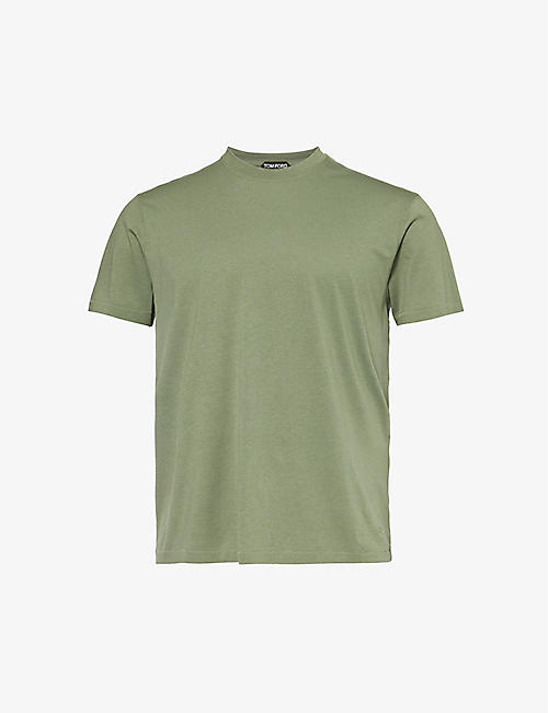 TOM FORD: Crewneck ribbed-trim cotton-blend jersey T-shirt