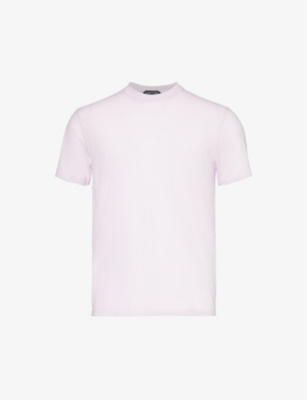 Shop Tom Ford Men's Pale Lilac Crewneck Ribbed-trim Cotton-blend Jersey T-shirt