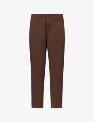 Shop Icecream Men's Brown Branded-tab Straight-leg Mid-rise Cotton Trousers