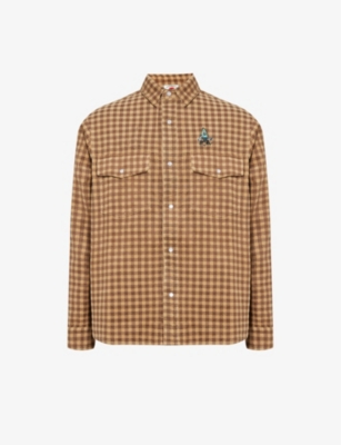 Icecream Mens Brown Check Logo-embroidered Checked Cotton Overshirt