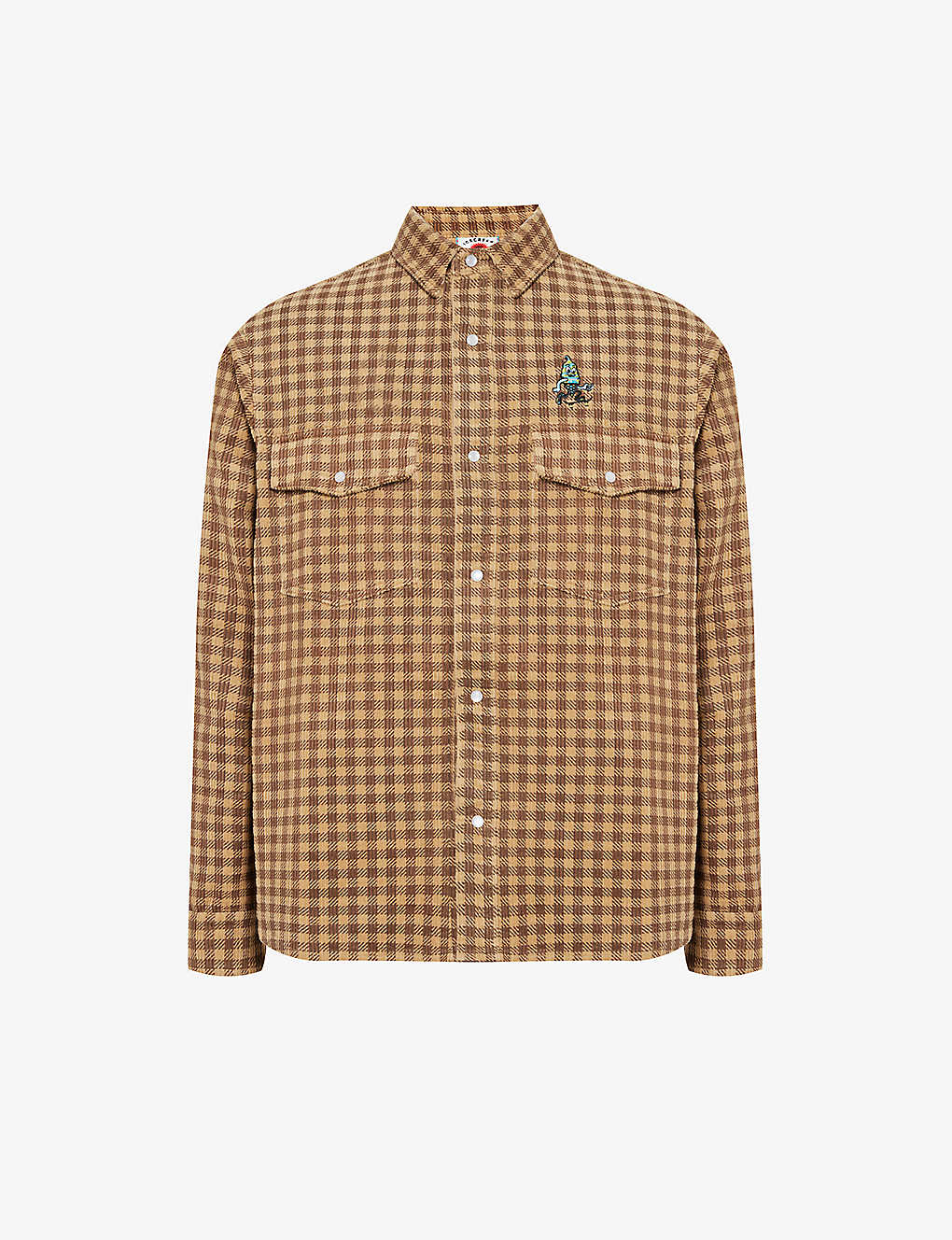 Icecream Mens Brown Check Logo-embroidered Checked Cotton Overshirt