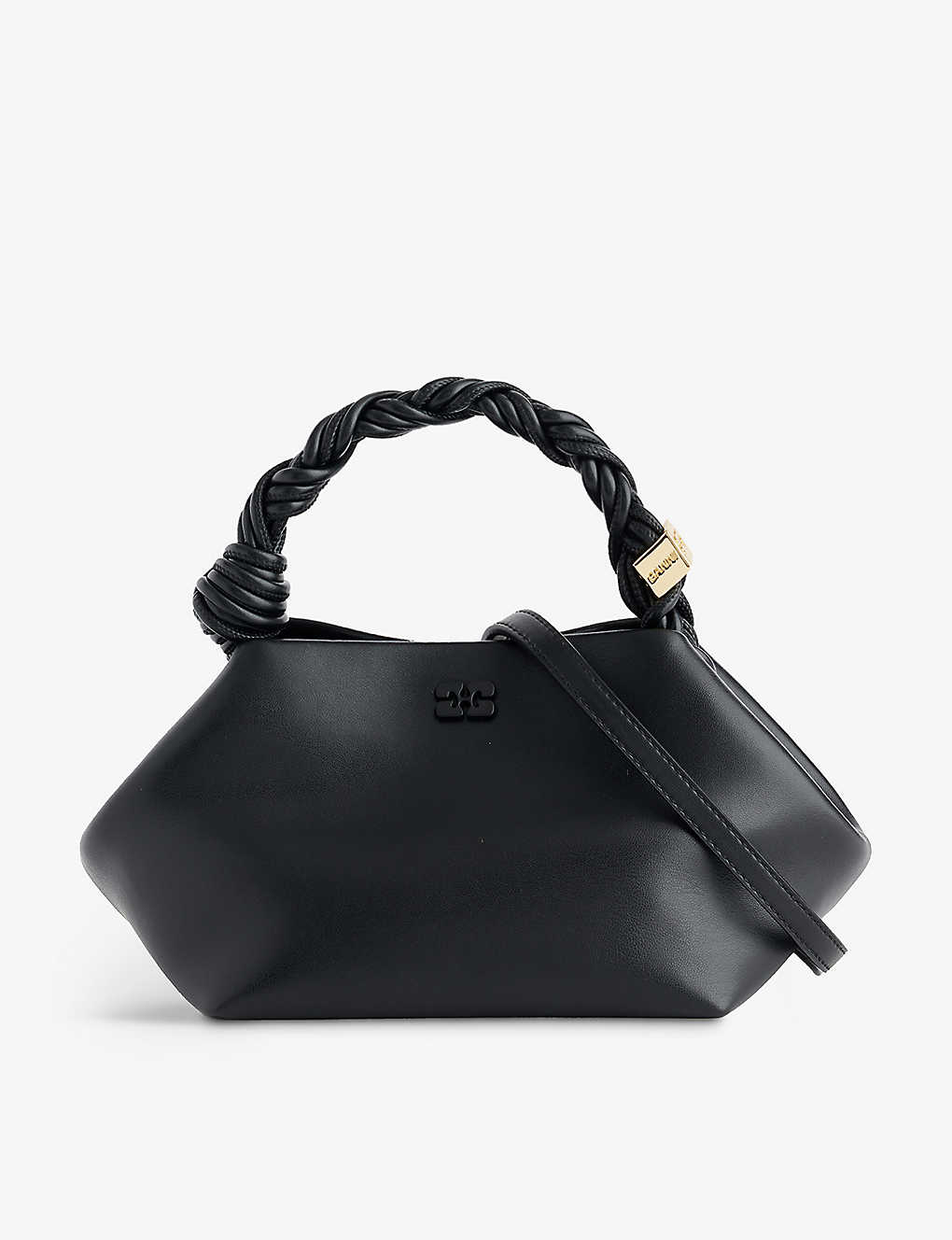 Ganni Black Bou Recycled-leather Top-handle Bag