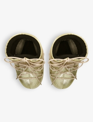 MOON BOOT: Icon Low glitter-embellished woven snow boots