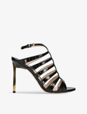 Shop Tom Ford Women's Black Carine Croc-embossed Leather Heeled Sandals