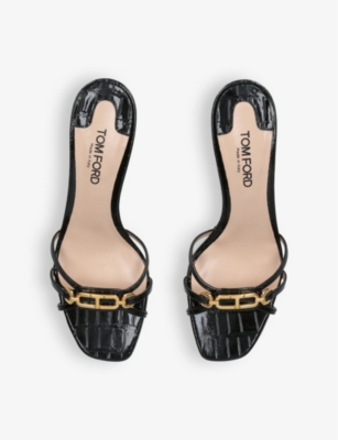 Shop Tom Ford Womens Black Gloss Heeled Leather Mules