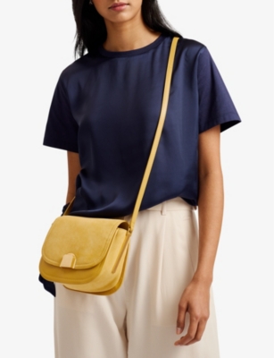 Shop Ted Baker Women's Mustard Imilda Lock-embellished Suede Cross-body Bag