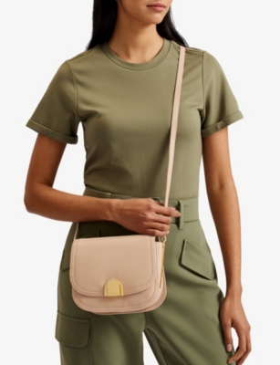 Shop Ted Baker Women's Taupe Imilda Lock-embellished Suede Cross-body Bag