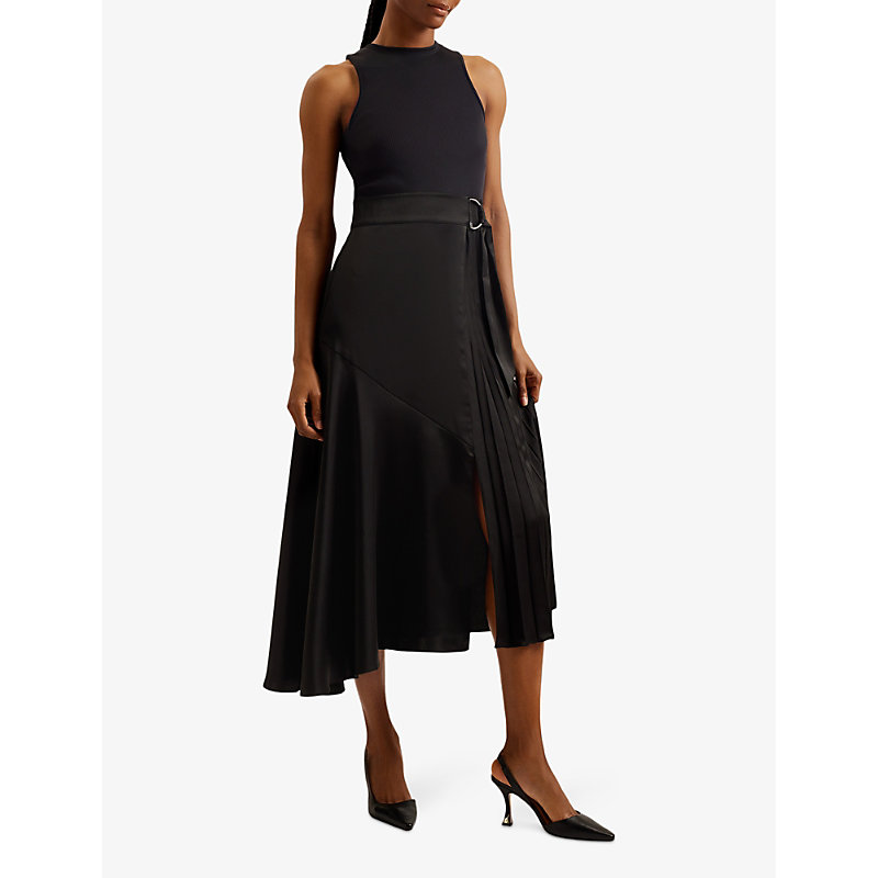 Shop Ted Baker Women's Black Wiiloww Belted-waist Asymmetric-hem Stretch-jersey Maxi Dress