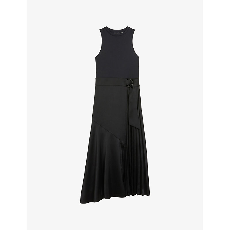 Shop Ted Baker Women's Black Wiiloww Belted-waist Asymmetric-hem Stretch-jersey Maxi Dress