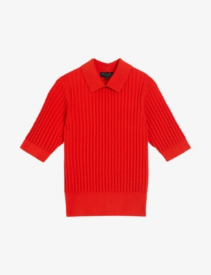 Shop Ted Baker Women's Red Morliee Puff-sleeve Knitted Jumper