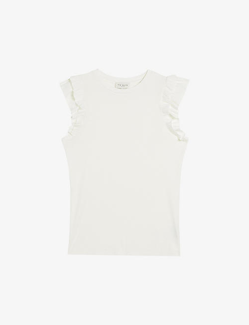 TED BAKER: Marhlou double-frill stretch-knitted top