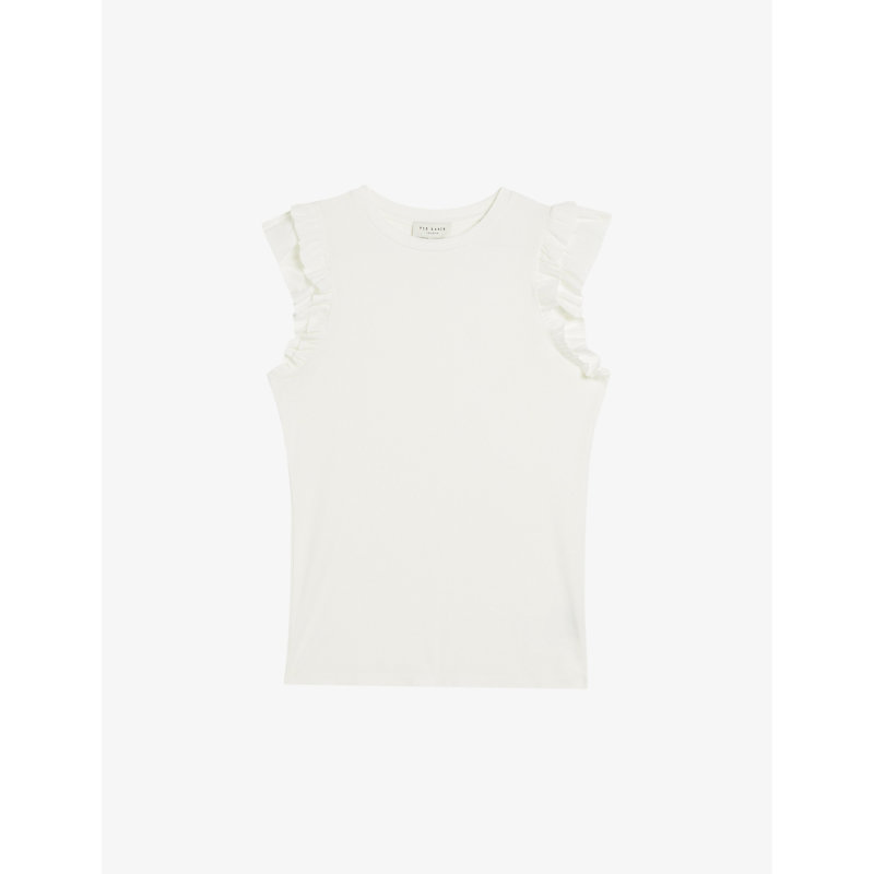 Ted Baker Womens Ivory Marhlou Double-frill Stretch-knitted Top