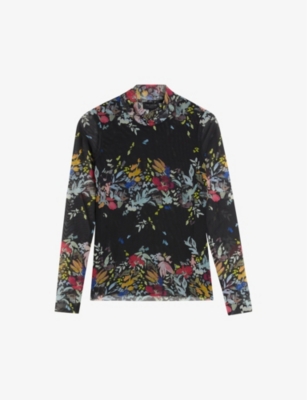 TED BAKER: Amandha floral-print stretch-mesh top
