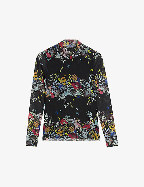TED BAKER: Amandha floral-print stretch-mesh top