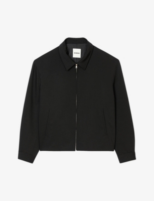 Sandro Men's Noir / Gris Shirt-collar Inverted-pleat Stretch Virgin-wool Jacket