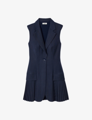 Shop Sandro Women's Bleus V-neck Sleeveless Pleated Stretch-woven Playsuit