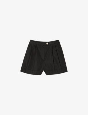 SANDRO: Pleated cotton-blend shorts