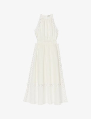 SANDRO: Lace-trim flared-skirt linen maxi dress