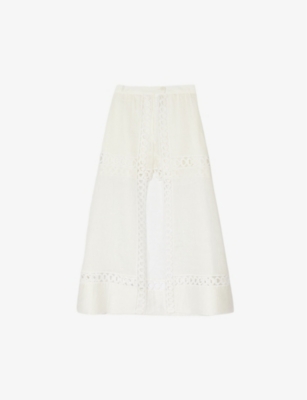 Shop Sandro Womens Naturels Open-embroidered Linen-blend Maxi Skirt