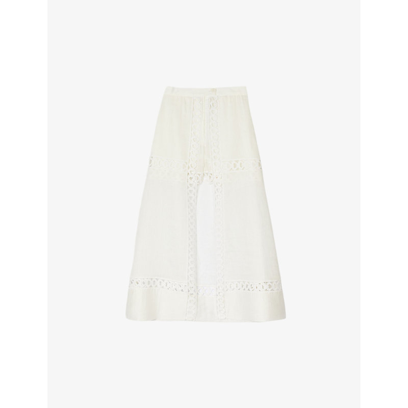 Sandro Womens Naturels Open-embroidered Linen-blend Maxi Skirt In Neutral