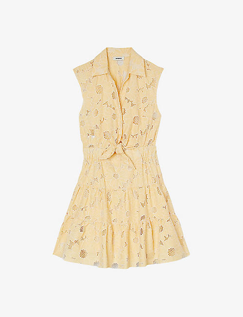 SANDRO: Floral-embroidered woven mini dress
