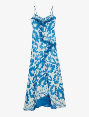 SANDRO: Floral-print ruffle-trim linen-blend maxi dress