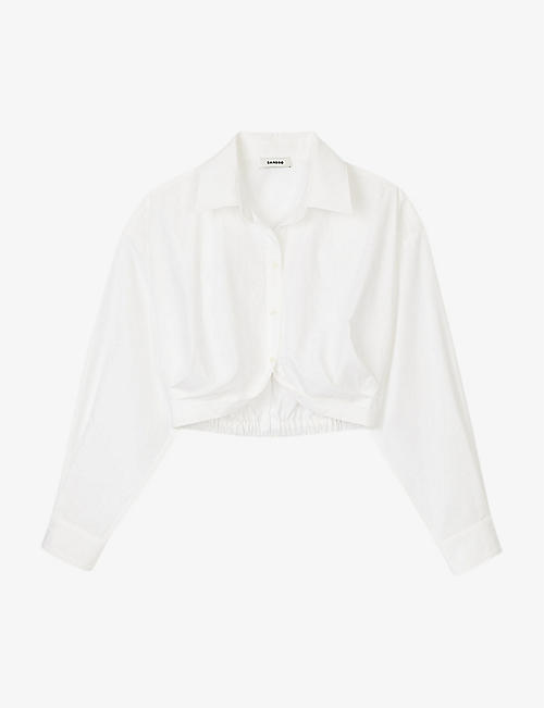 SANDRO: Curved-hem cropped cotton shirt