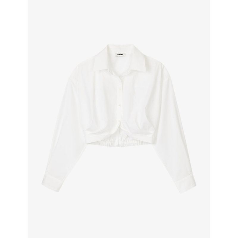 Sandro Womens Naturels Curved-hem Cropped Cotton Shirt
