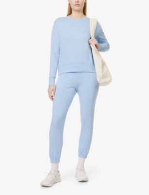 Round-neck relaxed-fit stretch-woven sweatshirt