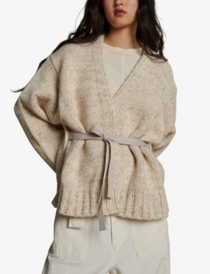 Shop Soeur Women's Ecru Astral Belted-waist Knitted Cardigan