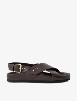 Shop Soeur Olaf Cross-over Leather Sandals In Marron Fonce
