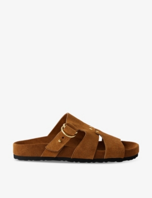 SOEUR: Amber stud-embellished flat suede sandals