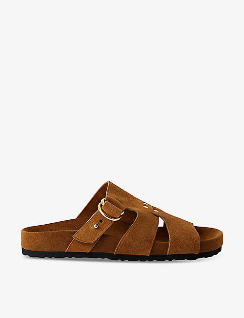 SOEUR: Amber stud-embellished flat suede sandals